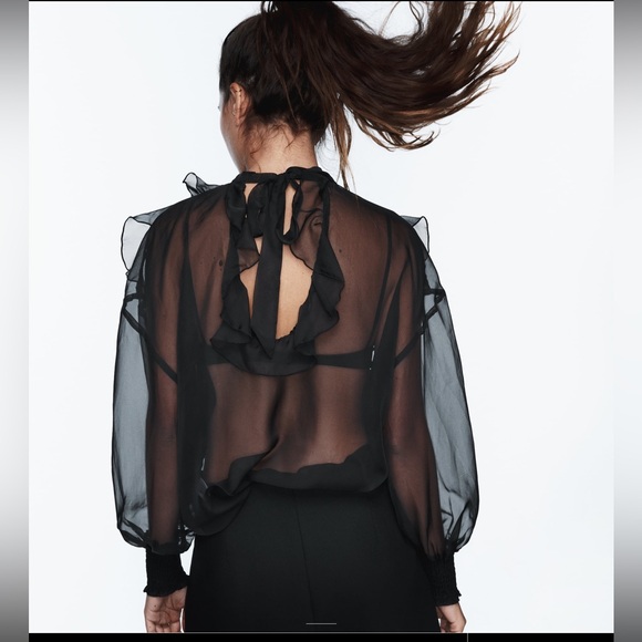 Zara semi sheer oversized ruffle organza blouse - Picture 4 of 12